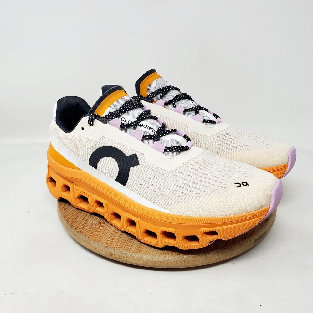 On Cloudmonster Shoes Womens 8.5 Off White Orange Cushion Comfort Sneaker - Picture 6 of 16